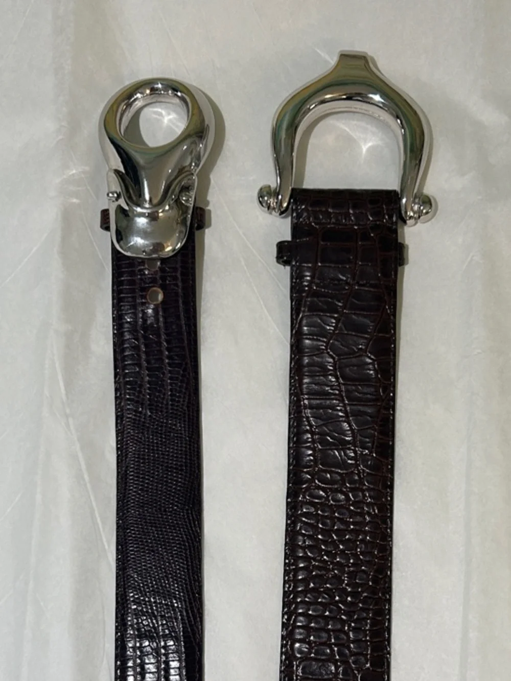 Set of 2 Brian Toohey Vintage Brown Leather Belts Polished Silver Buckles 🐊 🦎🪎